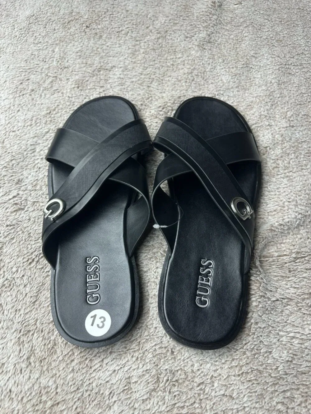 Guess Mens Size 13 Sandals Slides Slip On Shoes Black New